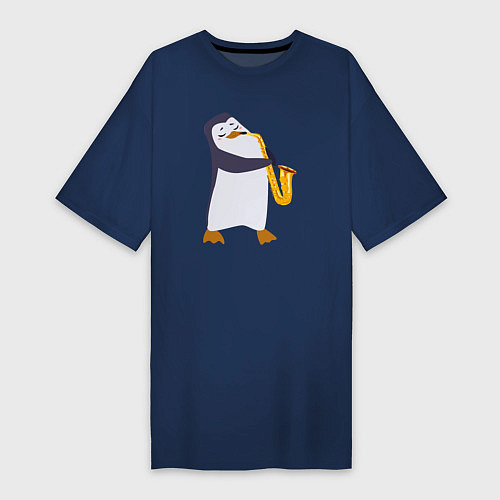 Женская футболка-платье Пингвин играет на инструменте / Тёмно-синий – фото 1