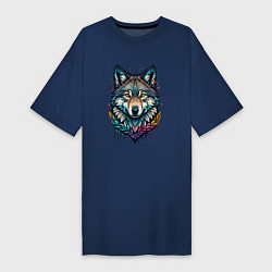 Женская футболка-платье Лесной яркий волк