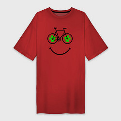 Футболка женская-платье Клевер четырехлистный на колесах велосипеда, цвет: красный