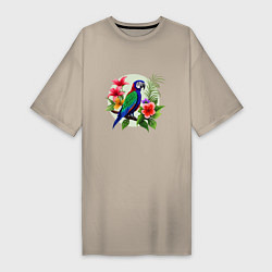 Женская футболка-платье Попугай среди цветов