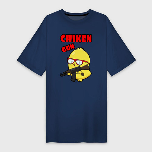 Женская футболка-платье Chicken machine gun / Тёмно-синий – фото 1