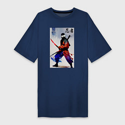 Футболка женская-платье Ninja - sketch - hieroglyphs - art, цвет: тёмно-синий
