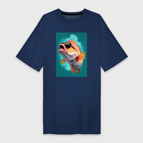 Женская футболка-платье Рыба в солнечных очках / Тёмно-синий – фото 1