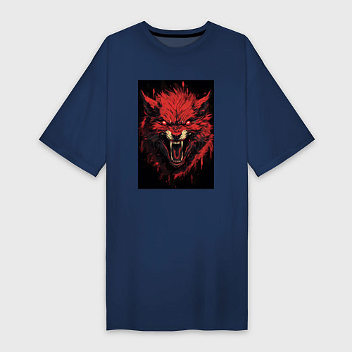 Женская футболка-платье Красный волк / Тёмно-синий – фото 1