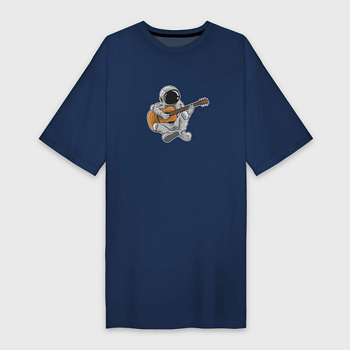 Женская футболка-платье Космонавт сидит с гитарой / Тёмно-синий – фото 1