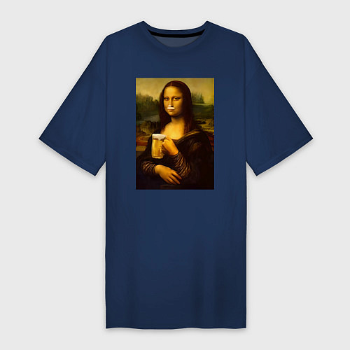 Женская футболка-платье Мона Лиза с пивом / Тёмно-синий – фото 1