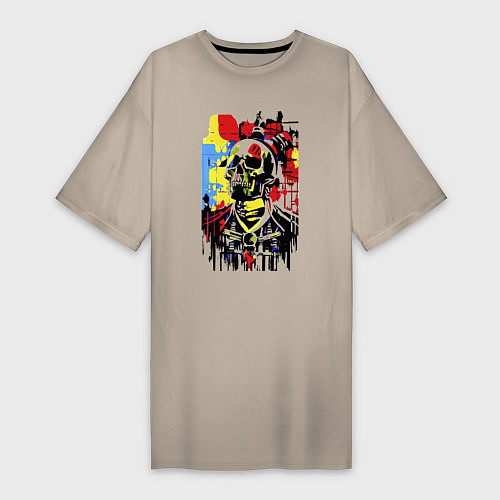 Женская футболка-платье Skull - pop art - sketch / Миндальный – фото 1