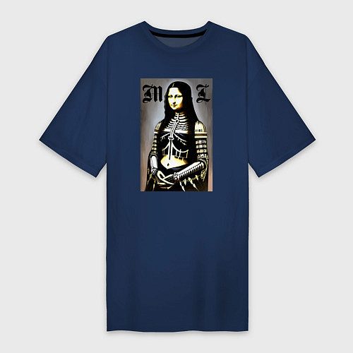 Женская футболка-платье Мона Лиза - готика - нейросеть / Тёмно-синий – фото 1
