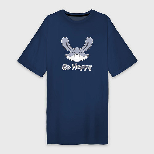 Женская футболка-платье Кролик be happy / Тёмно-синий – фото 1