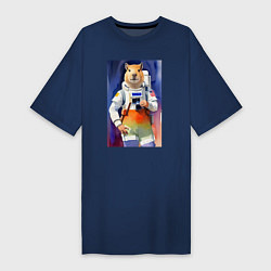 Футболка женская-платье Капибара - бравый космонавт - нейросеть, цвет: тёмно-синий
