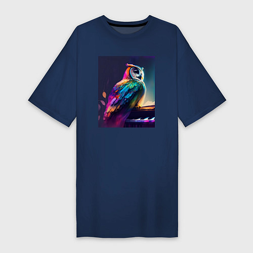 Женская футболка-платье Музыкальная сова - нейросеть / Тёмно-синий – фото 1