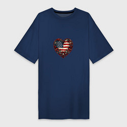 Футболка женская-платье Сердце с цветами флаг США, цвет: тёмно-синий