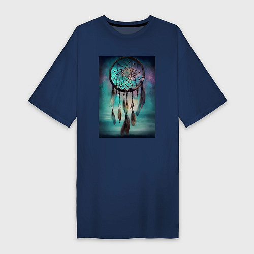 Женская футболка-платье Ловец снов - нейросеть / Тёмно-синий – фото 1