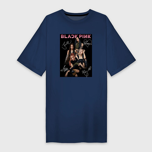 Женская футболка-платье Blackpink автограф / Тёмно-синий – фото 1