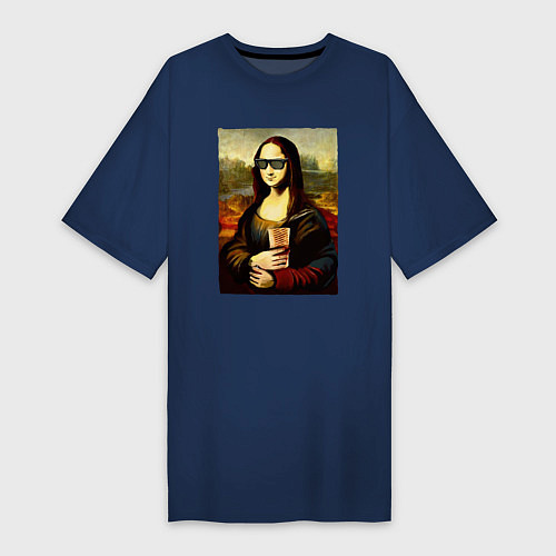 Женская футболка-платье Мона Лиза с шаурмой / Тёмно-синий – фото 1