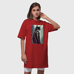 Футболка женская-платье Модный котяра - Лондон - нейросеть, цвет: красный — фото 2