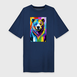 Футболка женская-платье Морда медведя - поп-арт - нейросеть, цвет: тёмно-синий