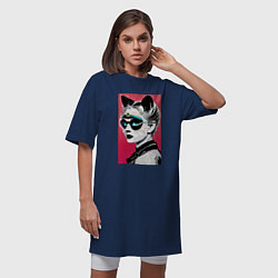 Футболка женская-платье Cat girl in a mask - neural network - pop art, цвет: тёмно-синий — фото 2