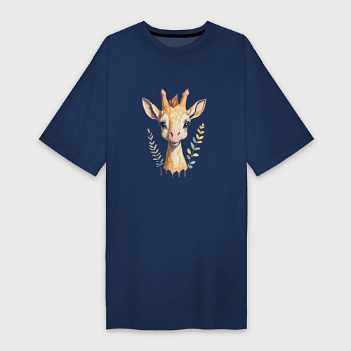 Женская футболка-платье Милый жираф / Тёмно-синий – фото 1