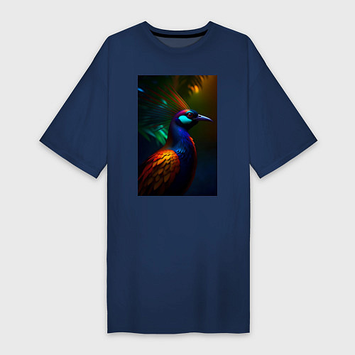Женская футболка-платье Райская птичка - нейросеть / Тёмно-синий – фото 1