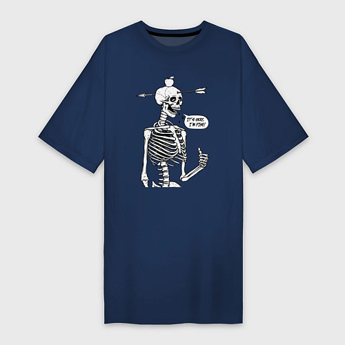 Женская футболка-платье Skeleton - i am fine / Тёмно-синий – фото 1