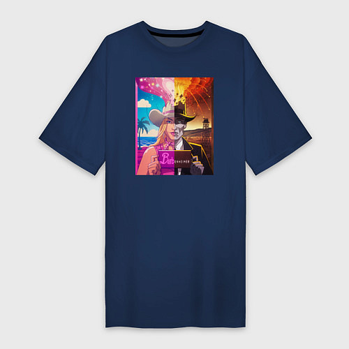 Женская футболка-платье Барби Оппенгеймер / Тёмно-синий – фото 1