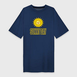 Футболка женская-платье Солнечный день - надпись и веселое солнышко, цвет: тёмно-синий