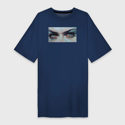 Женская футболка-платье Нарисованные глаза / Тёмно-синий – фото 1