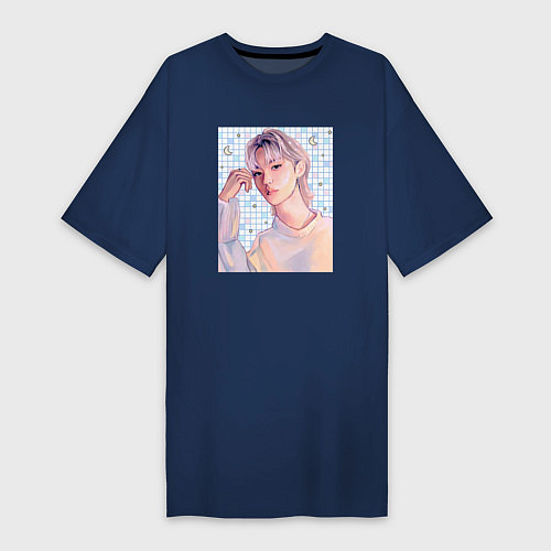 Женская футболка-платье Феликс - Stray Kids / Тёмно-синий – фото 1