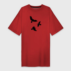 Футболка женская-платье Птицы черные вороны, цвет: красный