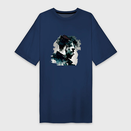 Женская футболка-платье Спокойный мужчина в стиле джереми манна / Тёмно-синий – фото 1
