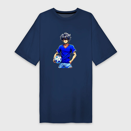 Женская футболка-платье Футболист в синей майке / Тёмно-синий – фото 1