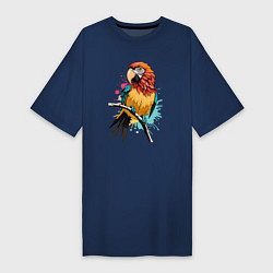 Футболка женская-платье Акварельный попугай, цвет: тёмно-синий