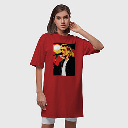 Футболка женская-платье Курт Кобейн с микрофоном, цвет: красный — фото 2