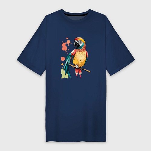 Женская футболка-платье Попугай в брызгах краски / Тёмно-синий – фото 1