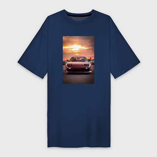 Женская футболка-платье Авто в багровом закате / Тёмно-синий – фото 1