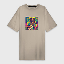 Женская футболка-платье Веселый растаман регги гитарист в стиле retrowave