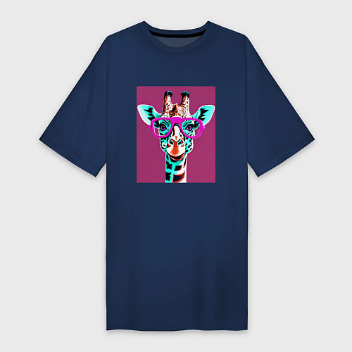 Женская футболка-платье Жирафа в розовых очках / Тёмно-синий – фото 1