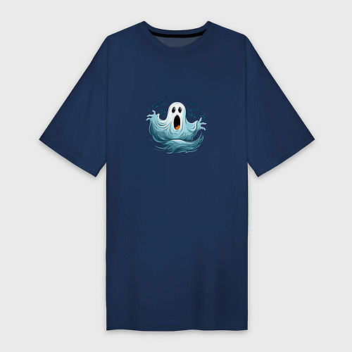 Женская футболка-платье Привидение на хэллоуин / Тёмно-синий – фото 1