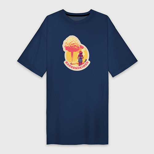 Женская футболка-платье Барби смотрит на гриб - Барбигеймер / Тёмно-синий – фото 1