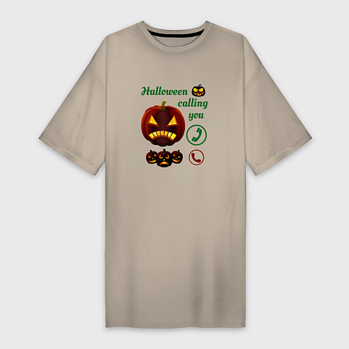 Женская футболка-платье Хэллоуин, ночной звонок / Миндальный – фото 1