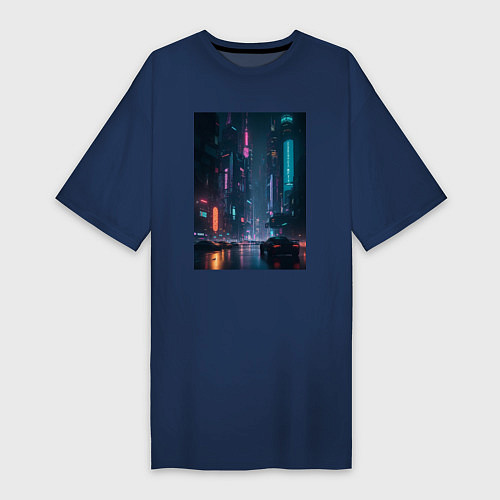 Женская футболка-платье Cyberpank / Тёмно-синий – фото 1