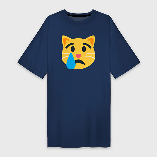 Женская футболка-платье Жёлтый котик грустит / Тёмно-синий – фото 1