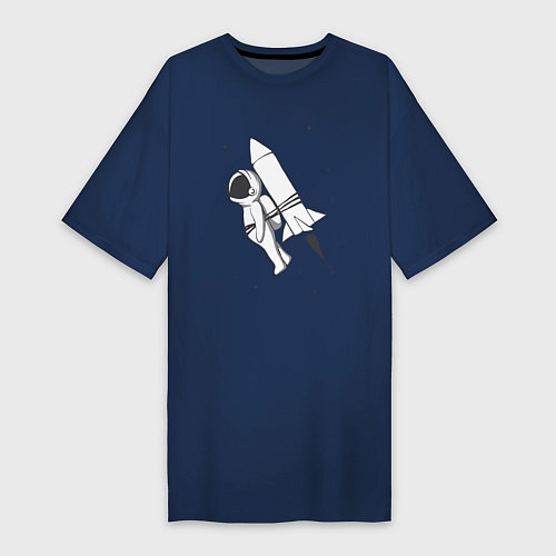 Женская футболка-платье Полёт на ракете / Тёмно-синий – фото 1
