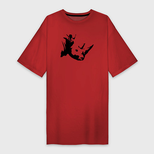 Женская футболка-платье Голова носорога сбоку / Красный – фото 1