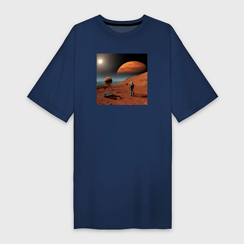 Женская футболка-платье Человек на марсе / Тёмно-синий – фото 1