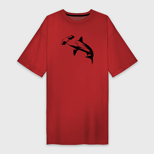 Женская футболка-платье Рыба-молот трафарет / Красный – фото 1