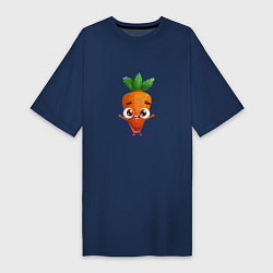 Футболка женская-платье Морковка кавайная, цвет: тёмно-синий