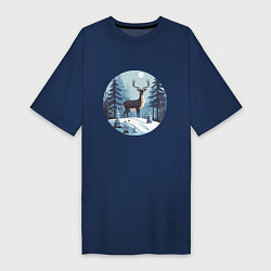 Женская футболка-платье Зимняя сказка олень в лесу