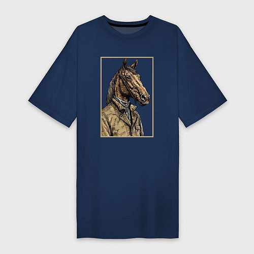 Женская футболка-платье Конь в бежевом пальто / Тёмно-синий – фото 1